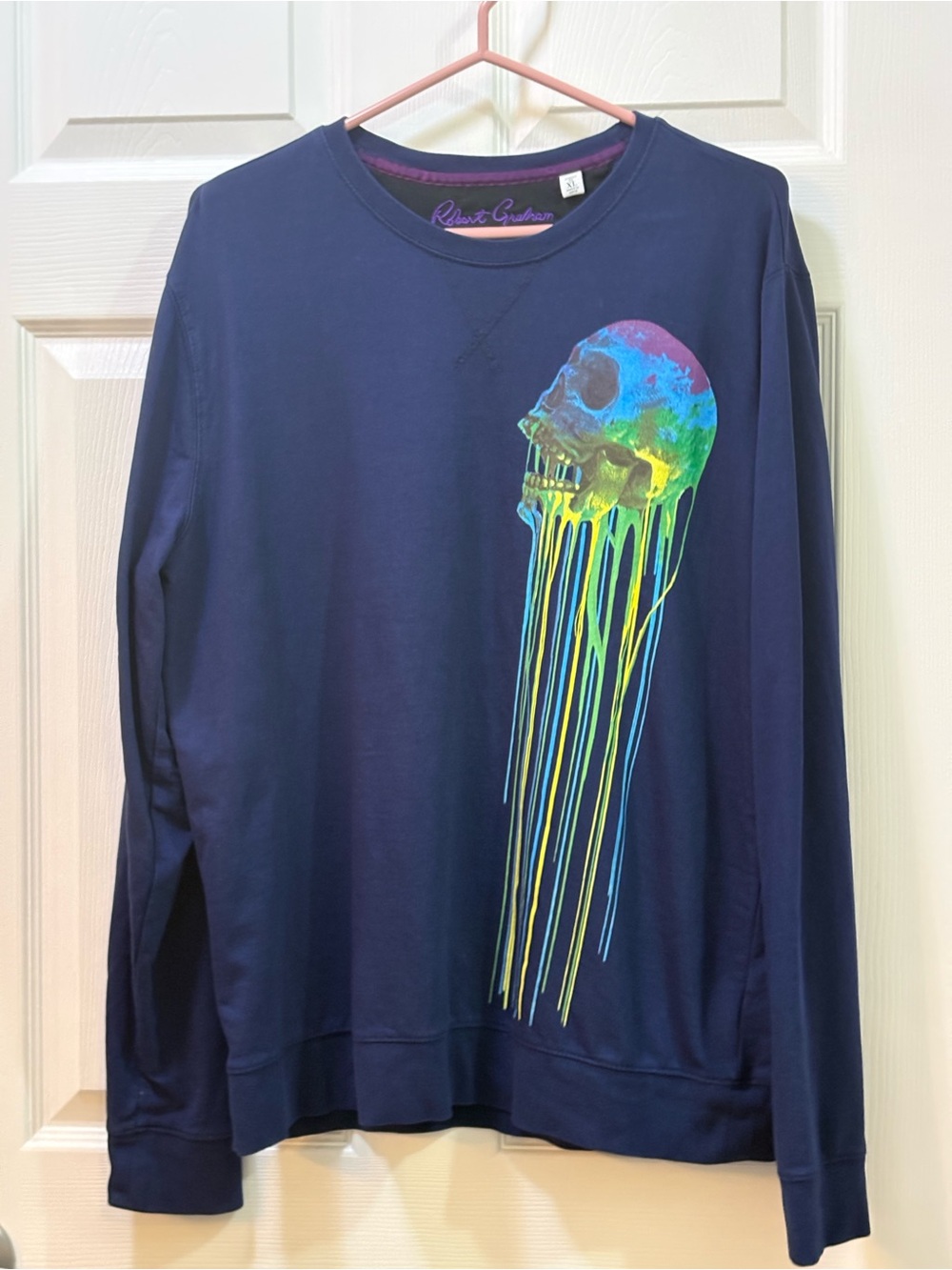 Robert Graham Shirt Mens XL Navy Blue Skull Graphic Long Sleeve Classic Fit Goth